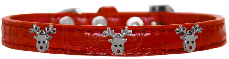 Reindeer Face Widget Croc Dog Collar Red Size 16